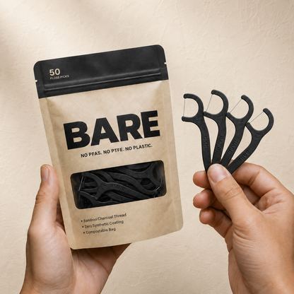 Bare Bamboo Charcoal Dental Floss Picks | No PTFE, No PFAS, No Nylon | 50 Count